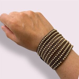 Vintage Adjustable Faux Suede Brown Beaded Wrap Bracelet
